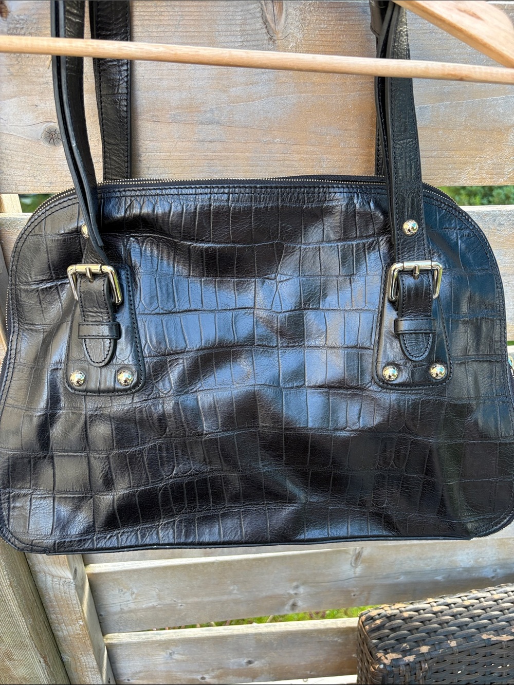 Zara large Black Croc-Embossed Leather Tote - Picture 3 of 9